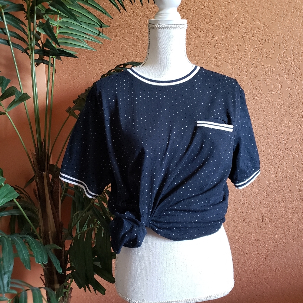 3/$25 D&F Ricky Singh Cotton Dot Pocket T Shirt Large Navy Blue